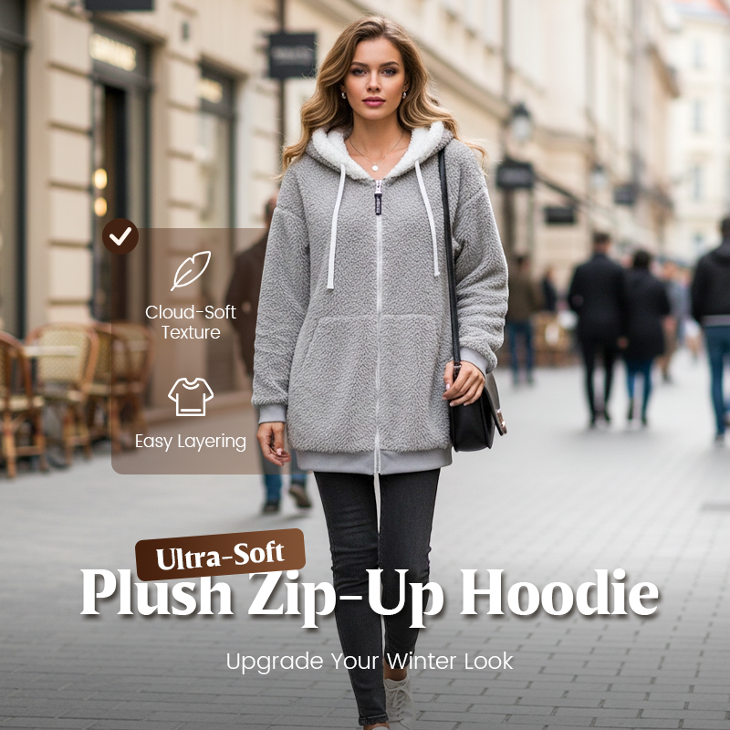 Hooded Fleece Jacket with Shearling Lining