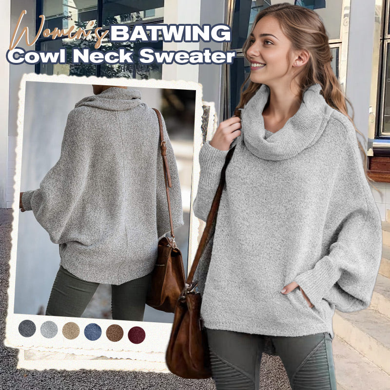 🥳Women's Batwing Cowl Neck Sweater with Pockets