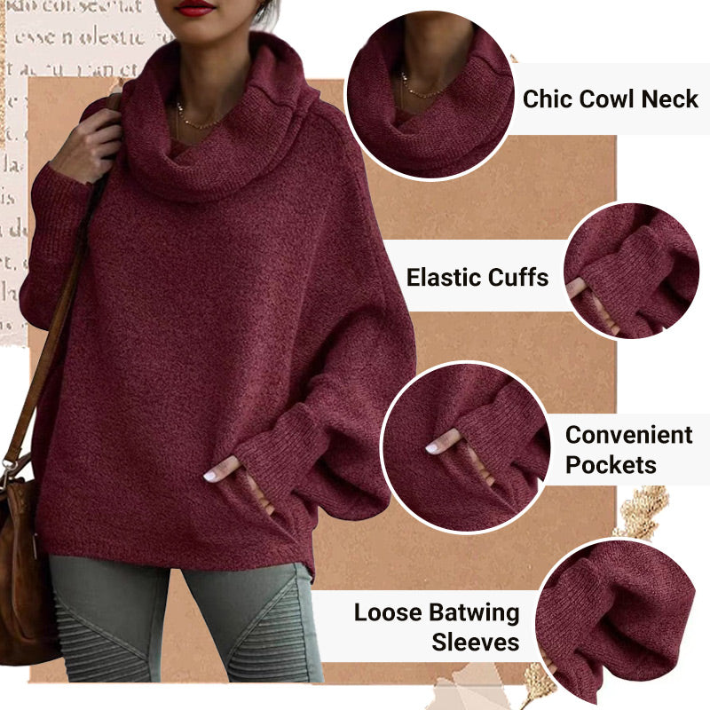 🥳Women's Batwing Cowl Neck Sweater with Pockets