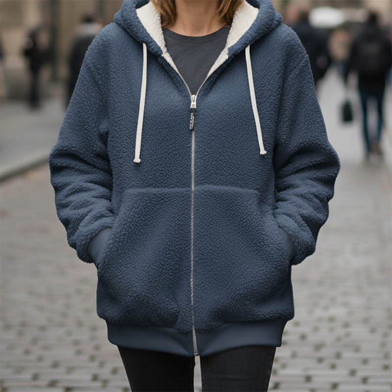Hooded Fleece Jacket with Shearling Lining