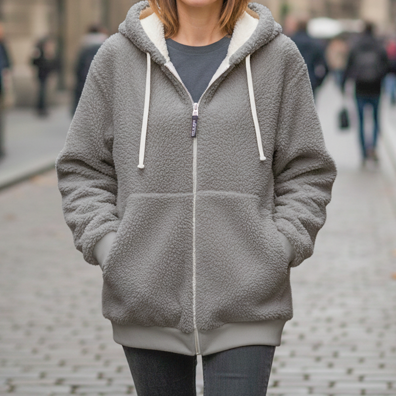 Hooded Fleece Jacket with Shearling Lining