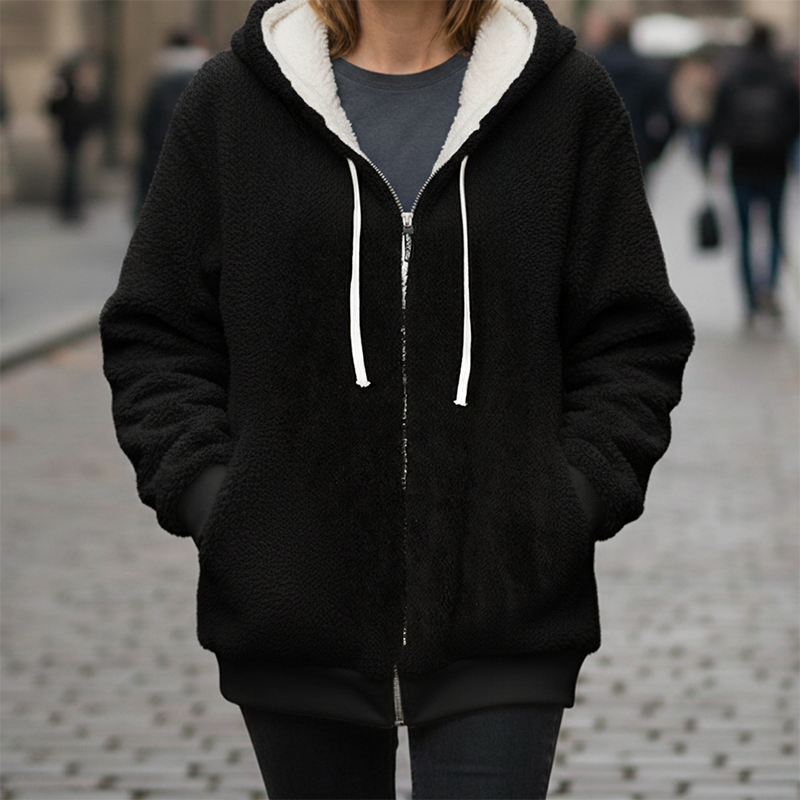 Hooded Fleece Jacket with Shearling Lining
