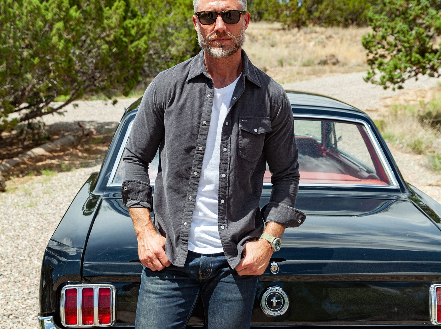 Corduroy Pearl Snap - Charcoal