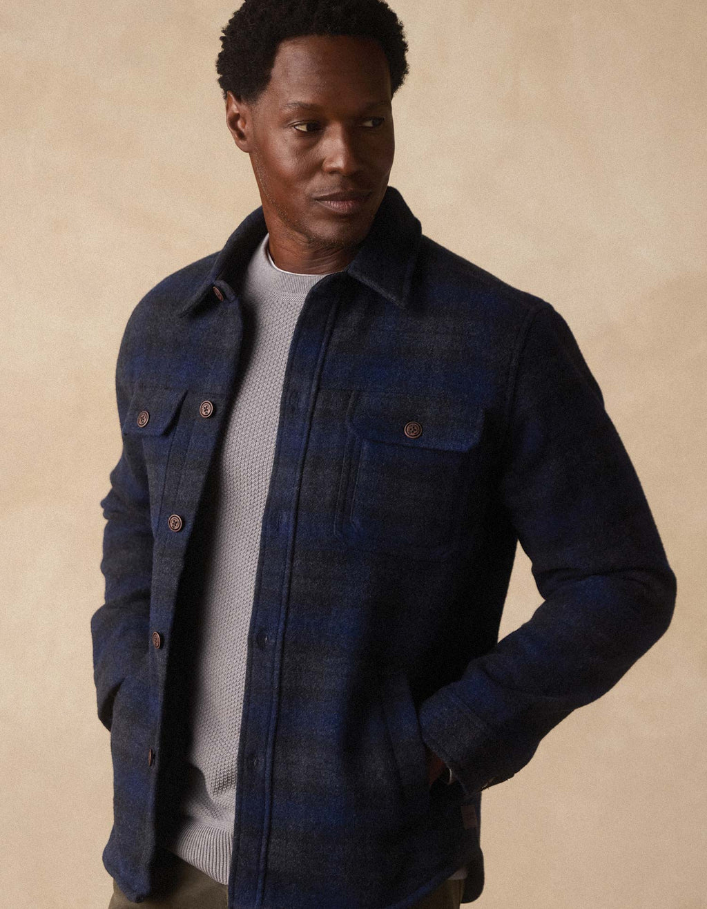 Flannel Lined Workwear Jacket in Navy Plaid