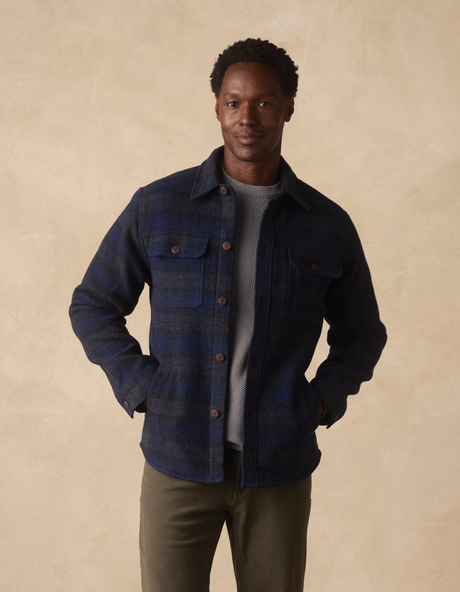 Flannel Lined Workwear Jacket in Navy Plaid