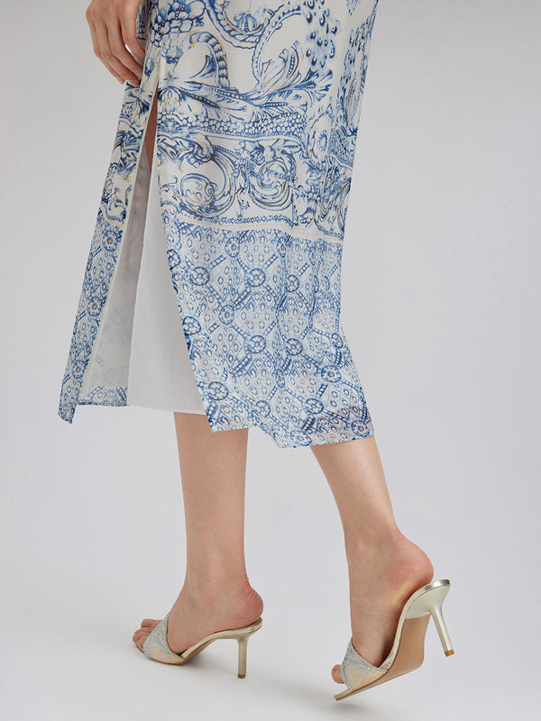 Blue & White Porcelain V-Neck Dress
